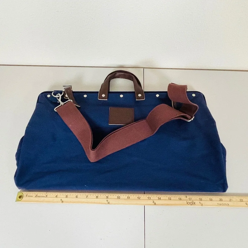 Line‎ of Trade Weekender Duffel Bag Blue Canvas Leather Trim Travel Overnight